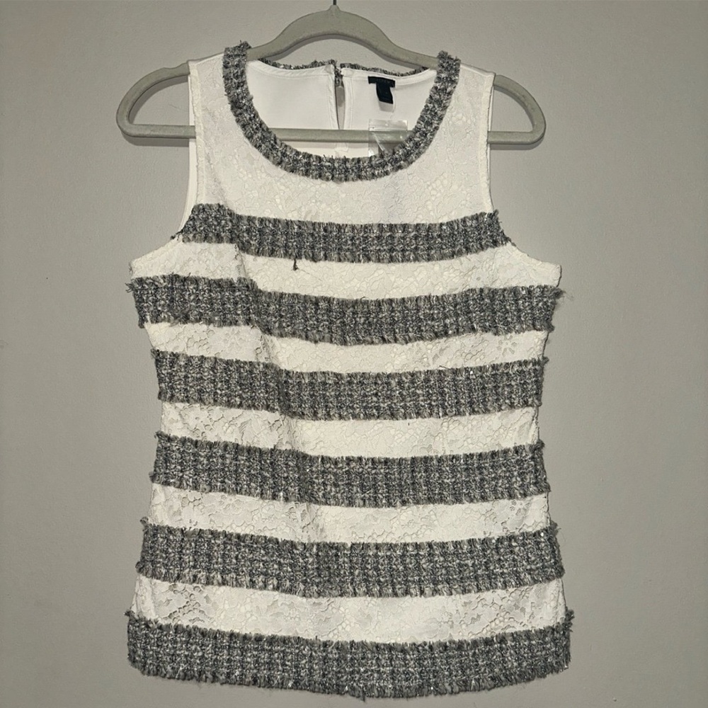 Women's Gray and White Striped Top